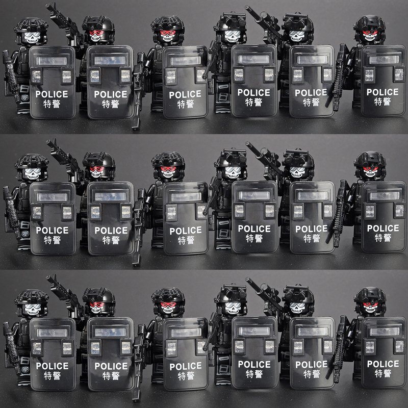 中国积木特种兵人仔幽灵特警警察武装小人男孩子拼装儿童玩具礼物