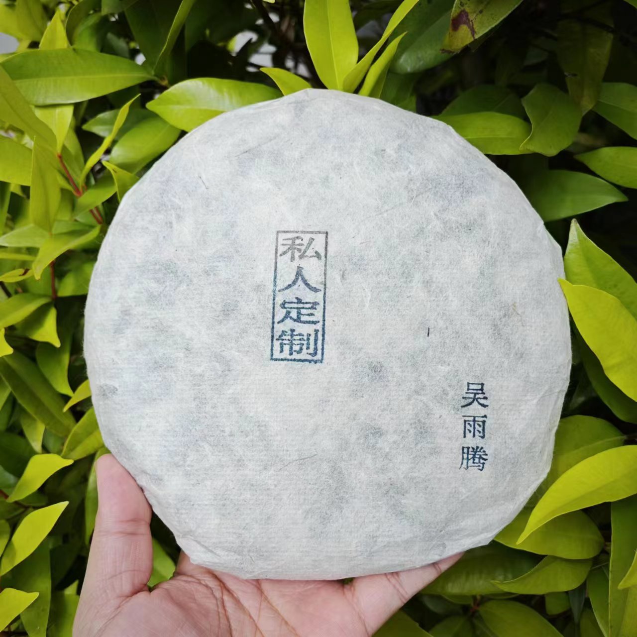 雨腾古茶  蓝字白棉纸吴雨腾私人定制古树普洱茶357g/饼 生茶