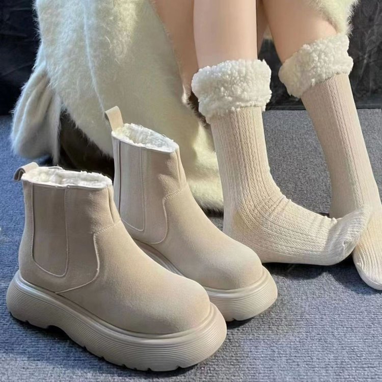 厚底磨砂弹力瘦瘦靴女2023冬新款休闲百搭软底短靴加厚保暖雪地靴
