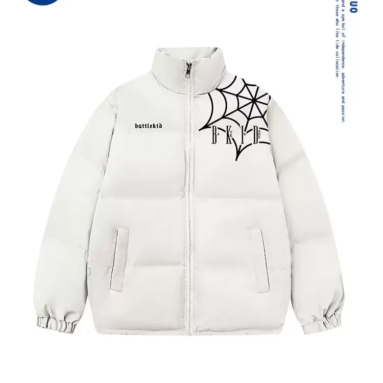 国潮美式蜘蛛印花棉衣棉服男女秋冬季加厚保暖情侣上衣面包服外套