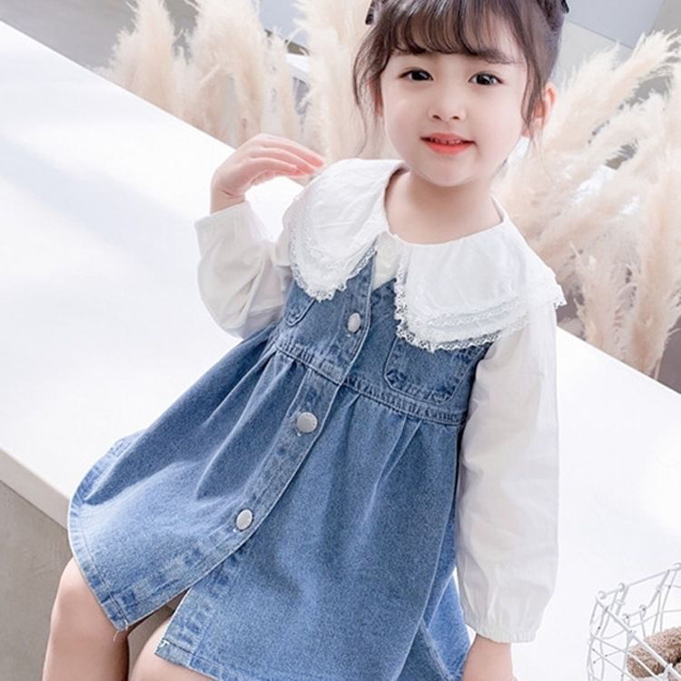 [锦初]女童牛仔连衣裙春秋季2023新款儿童女宝宝洋气小童百搭裙子