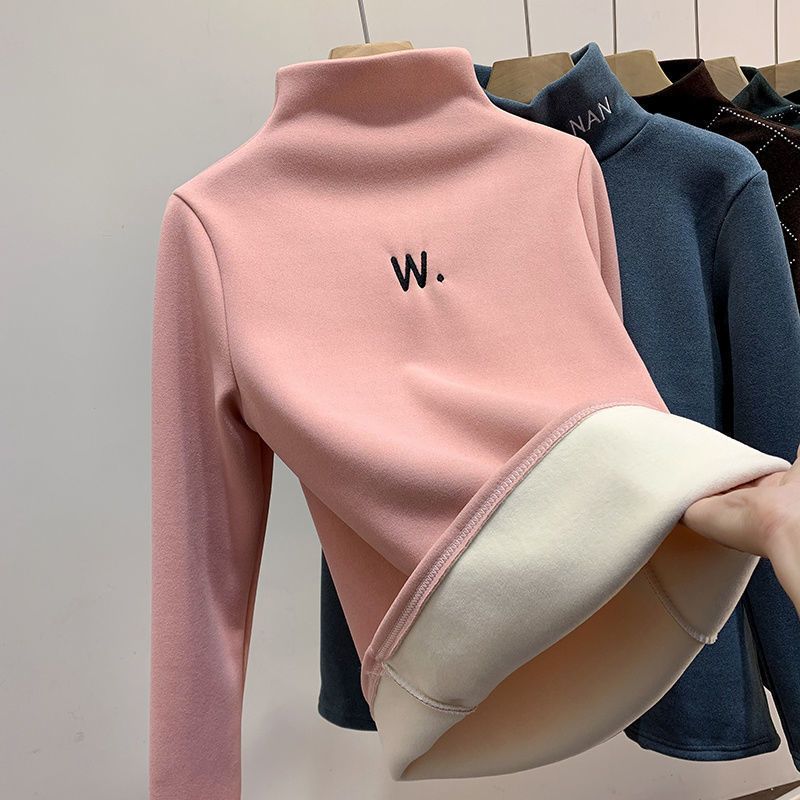 [锦初]女童加厚一体绒打底衫秋冬新款中大童保暖加绒半高领内搭T