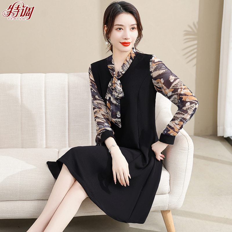 漂亮妈妈装女中年洋气连衣裙春秋气质长袖中长款中老年人时尚裙子