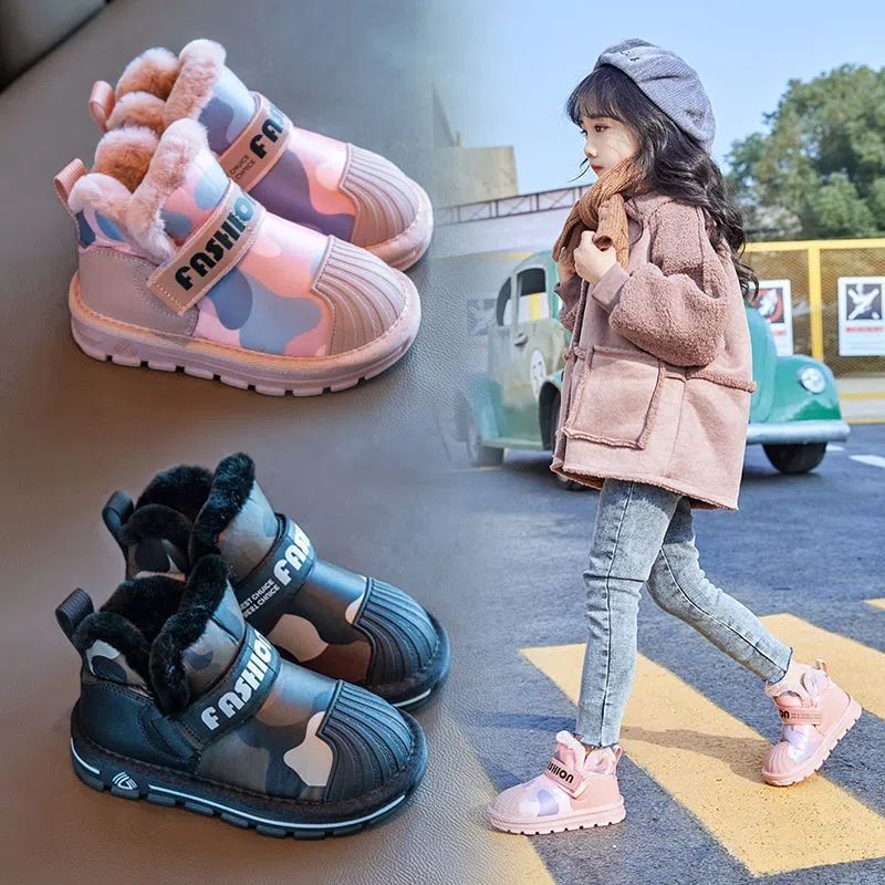 回力瑞儿童 雪地靴秋冬款加绒加厚保暖女童短靴防滑儿童户外鞋