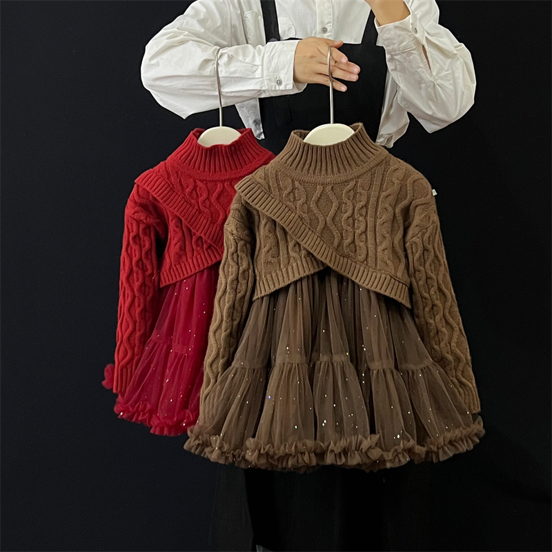 尤画【法香小赫本】2023秋冬纯色气质公主毛衣连衣裙两件套65326