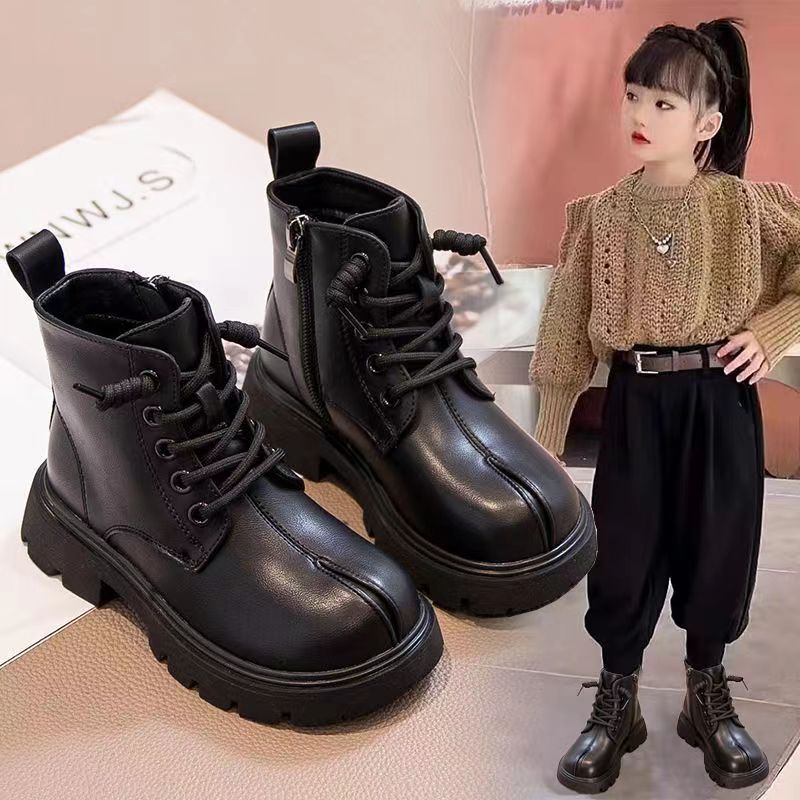 回力瑞马丁靴女童2023秋冬季新款儿童加绒加厚保暖软底皮靴英伦风