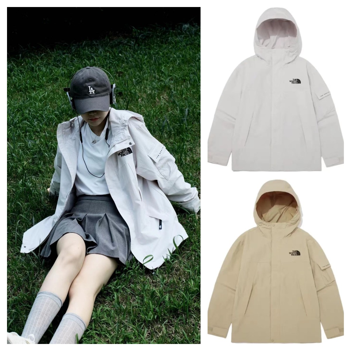 THE NORTH FACE/北面连帽冲锋衣23新款运动休闲防风户外 卡其/灰
