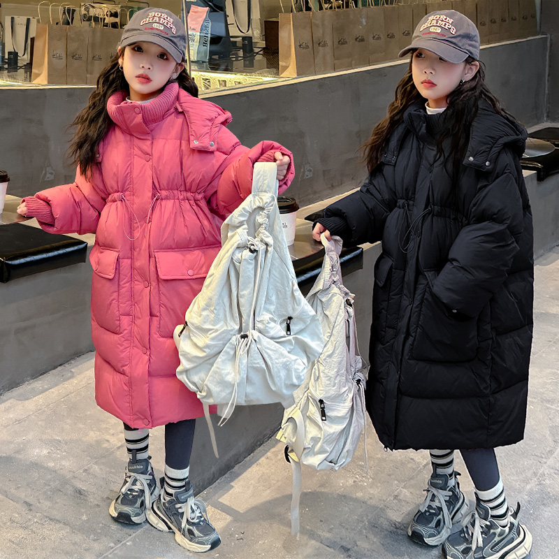 女童冬装羽绒服2023新款洋气儿童白鸭绒冬季中长款连帽加厚外套潮