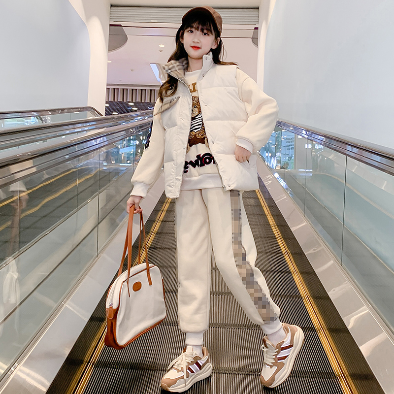 女童卫衣三件套2023秋冬装新款洋气时髦儿童冬款女孩加绒加厚套装