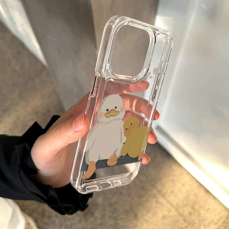 贴贴鸭适用iphone15/13苹果14手机壳华为vivo小米oppo透明软太空x