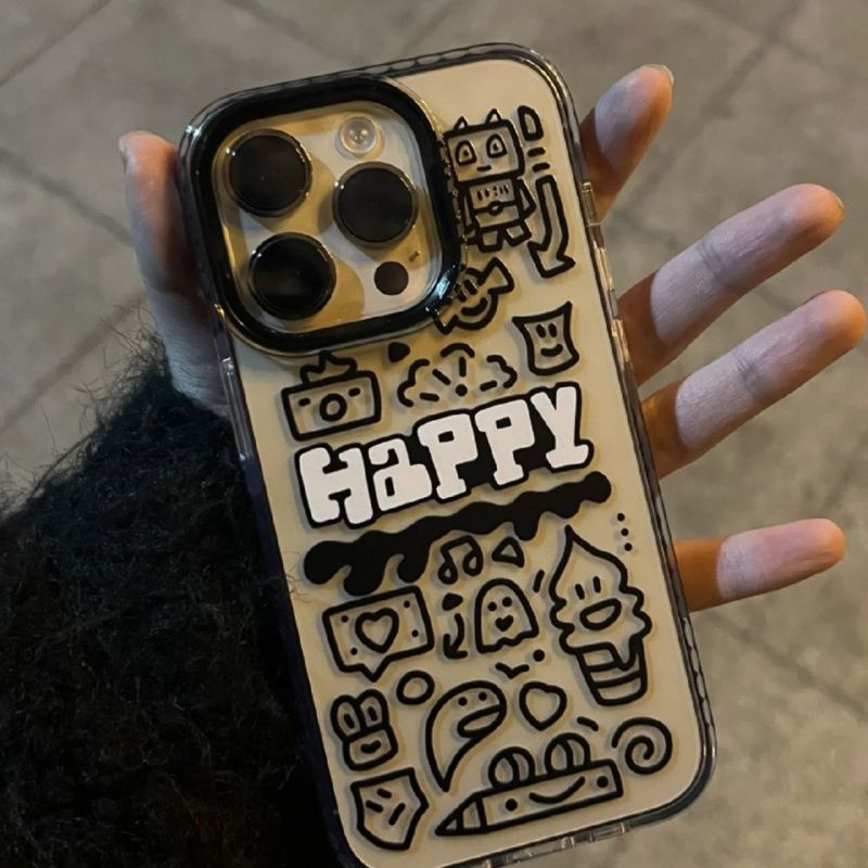 个性黑色涂鸦适用苹果14手机壳新款iPhone13promax透12防摔11潮酷