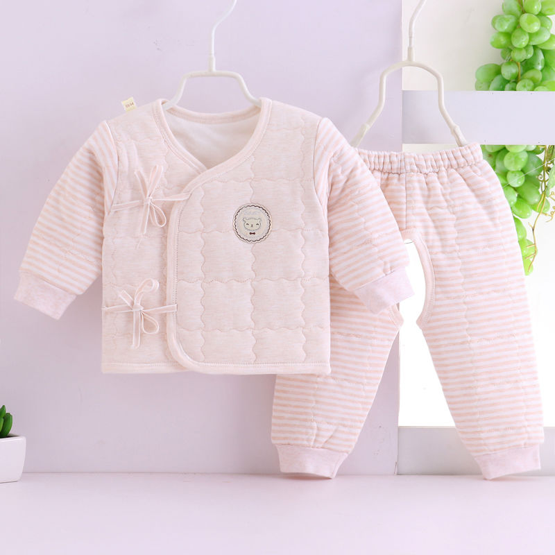婴幼儿-宝宝秋冬夹棉衣服加厚两件套装纯棉新生儿冬款护肚秋冬季