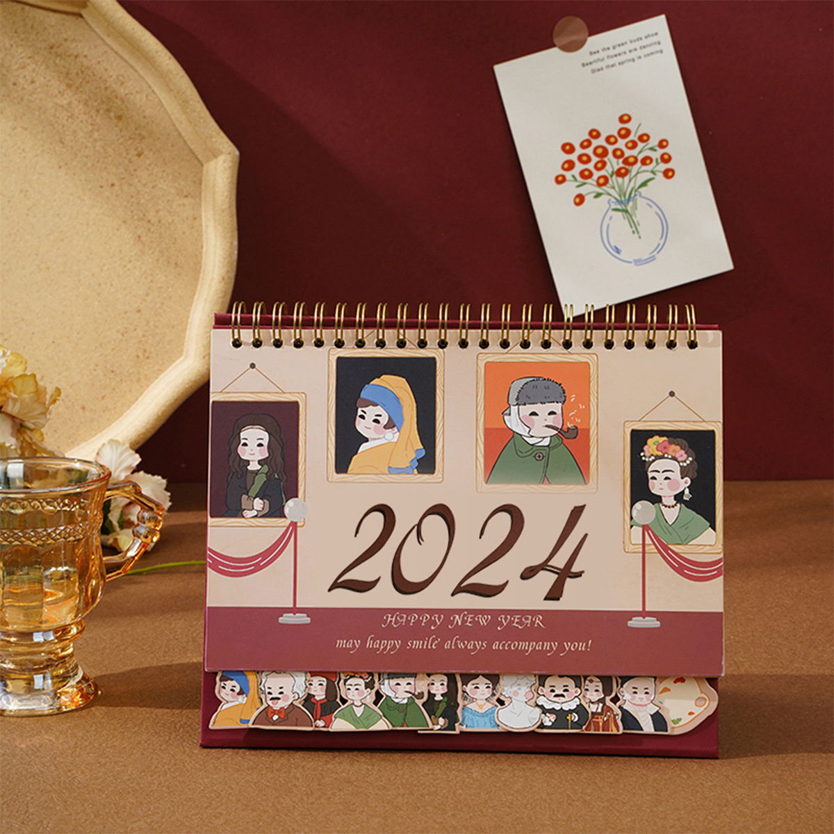 新款台历2024龙年台历可爱卡通风创意日历月历简约名人堂台历车载