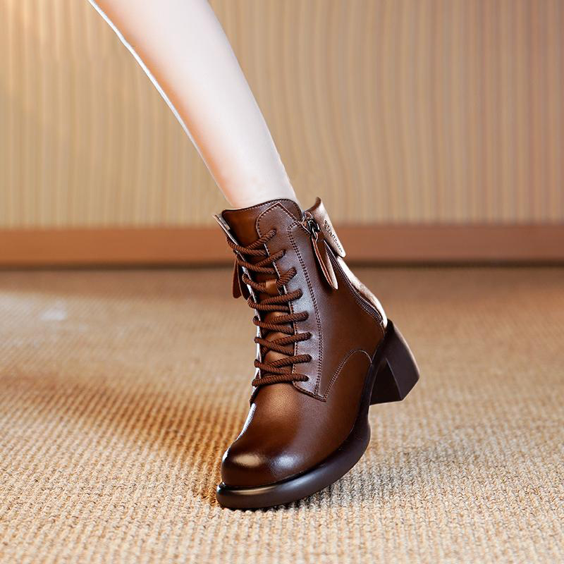 雪地靴2023秋季新款女士粗跟法式复古优雅加绒百雪地靴女款马丁靴