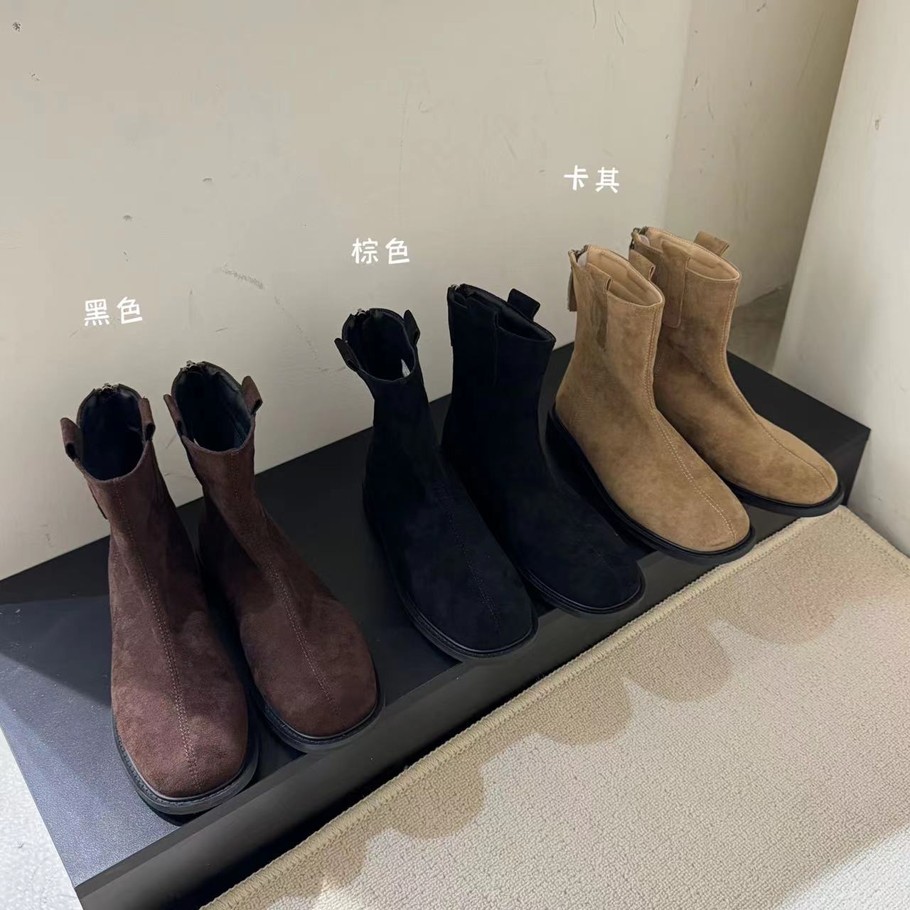 L婷婷推荐  加绒跟高2.5公分  冬季复古绒面瘦瘦靴短靴316-6