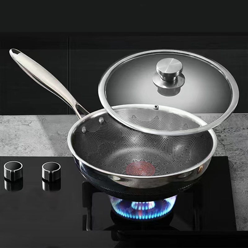 26cm SSG 抗菌不锈钢双面花纹深煎炒锅带盖