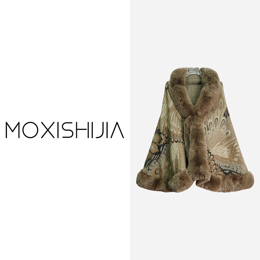 X24642-1【苏琳琳】秋冬经典大气大毛领外搭气质围巾斗篷披风外套3D