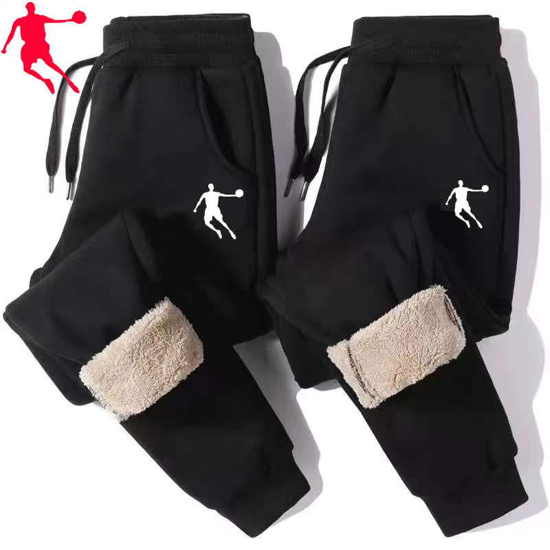 中国乔丹男冬季羊羔绒加厚保暖卫裤束脚宽松大码情侣款休闲外穿裤