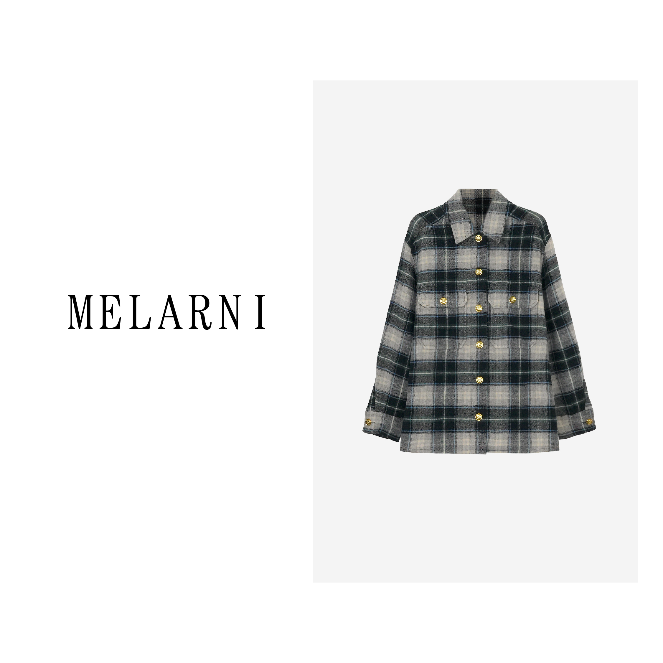 【MELARNI】重工工艺秋季百搭舒适格子纹衬衫MLN10033