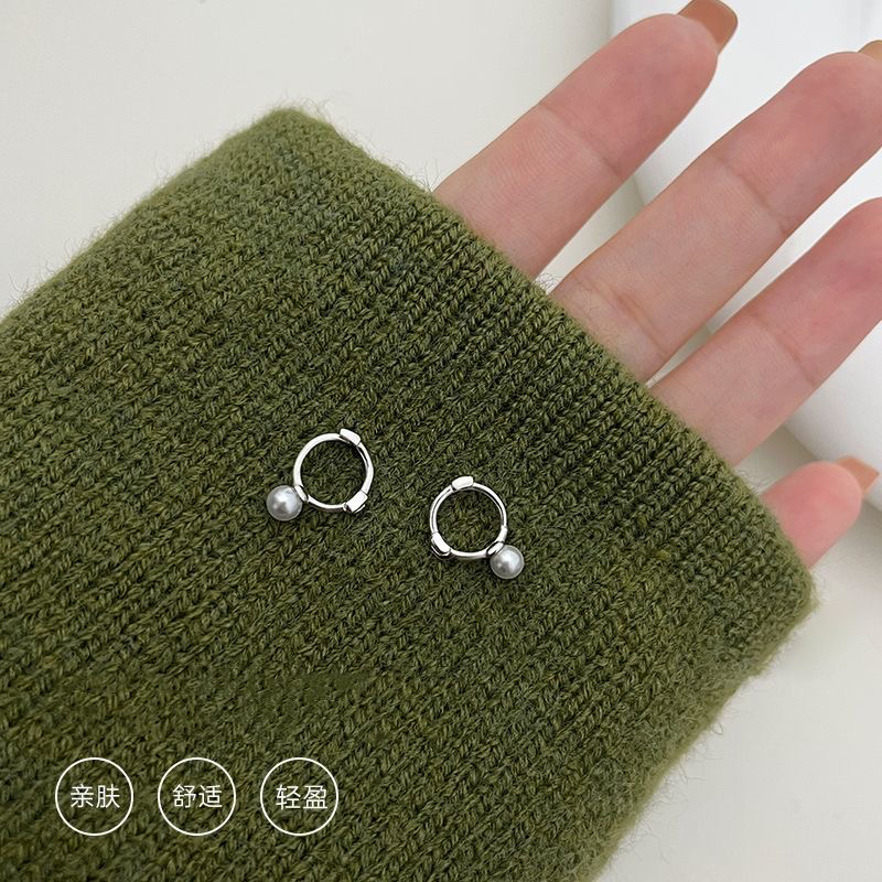 925银银制品 耳扣女简约天然珠珠短款耳骨钉耳饰养耳洞睡免摘