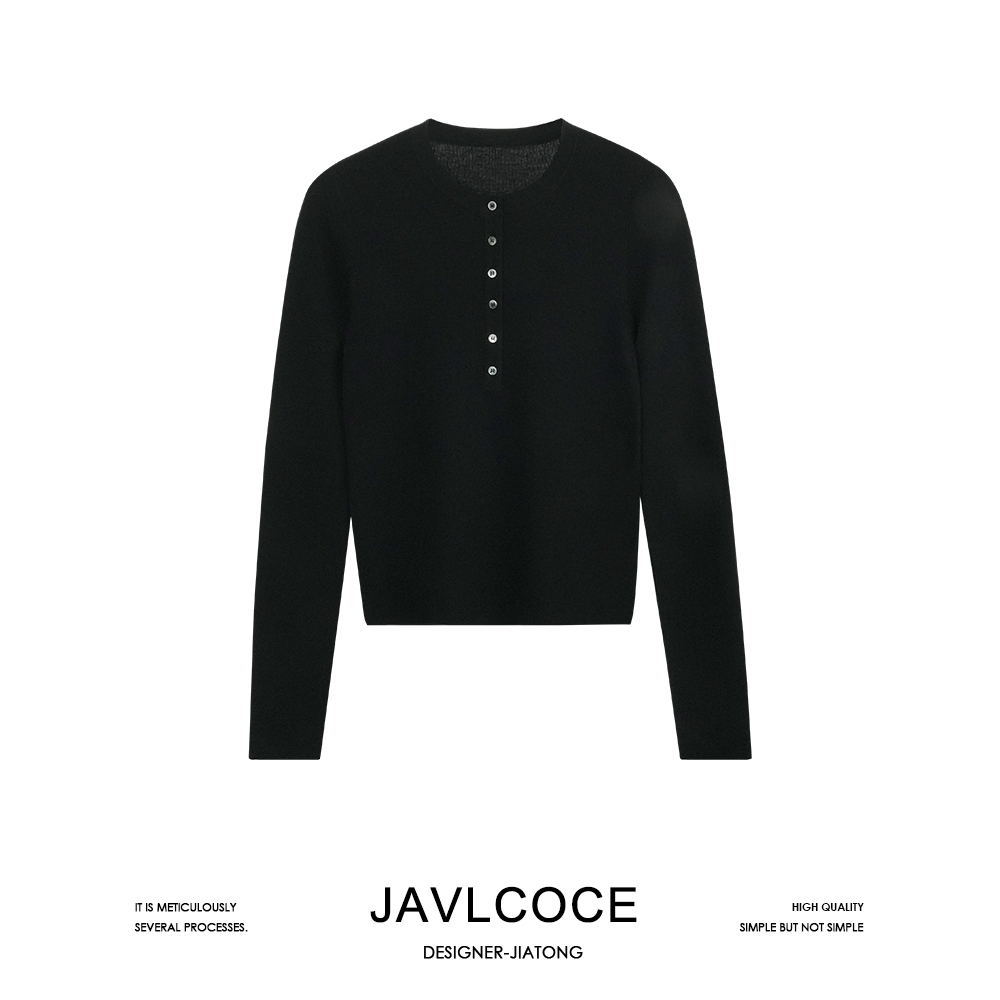 JAVLCOCE/娇可可「月半弯」轻奢气质修身显瘦设计师款长袖针织衫