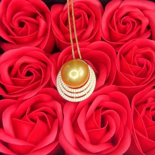 【暹罗珠宝】天然南洋海水金珍珠花魁吊坠 615真金