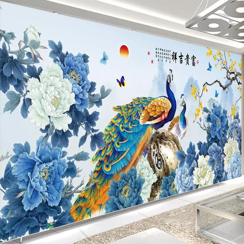 新款十字绣2023新款富贵吉祥孔雀牡丹图客厅简约欧式满绣牡丹花