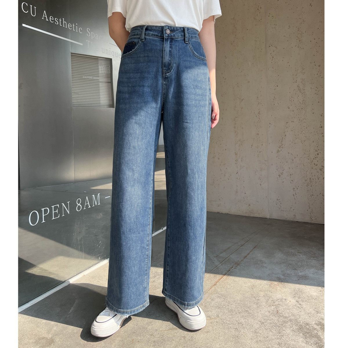 纤莉秀｜大码女装2024秋装新款梨型身材胖mm宽松直筒遮肉显瘦牛仔