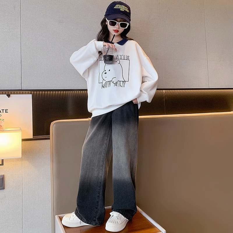 女孩卫衣秋装2023新款时髦女大童洋气polo衫早秋儿童长袖百搭上衣