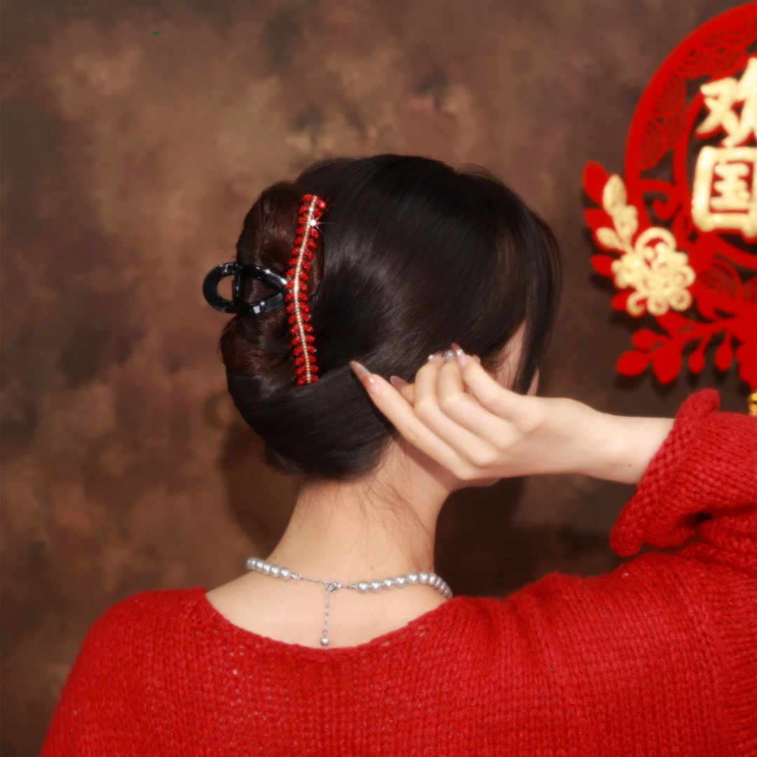 【红麦穗】新年元旦节日轻奢百搭气质优雅中国风红色简约大号抓夹