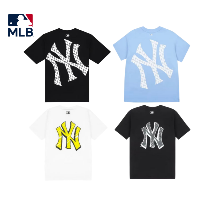 MLB/纽约洋基队 男女同款情侣款背面徽标印花休闲时尚圆领大标T恤