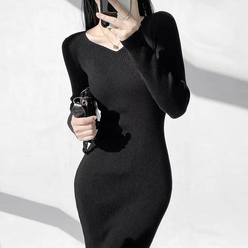 【橙大美丽】针织连衣裙秋冬内搭毛衣裙气质修身显瘦包臀裙GL23108