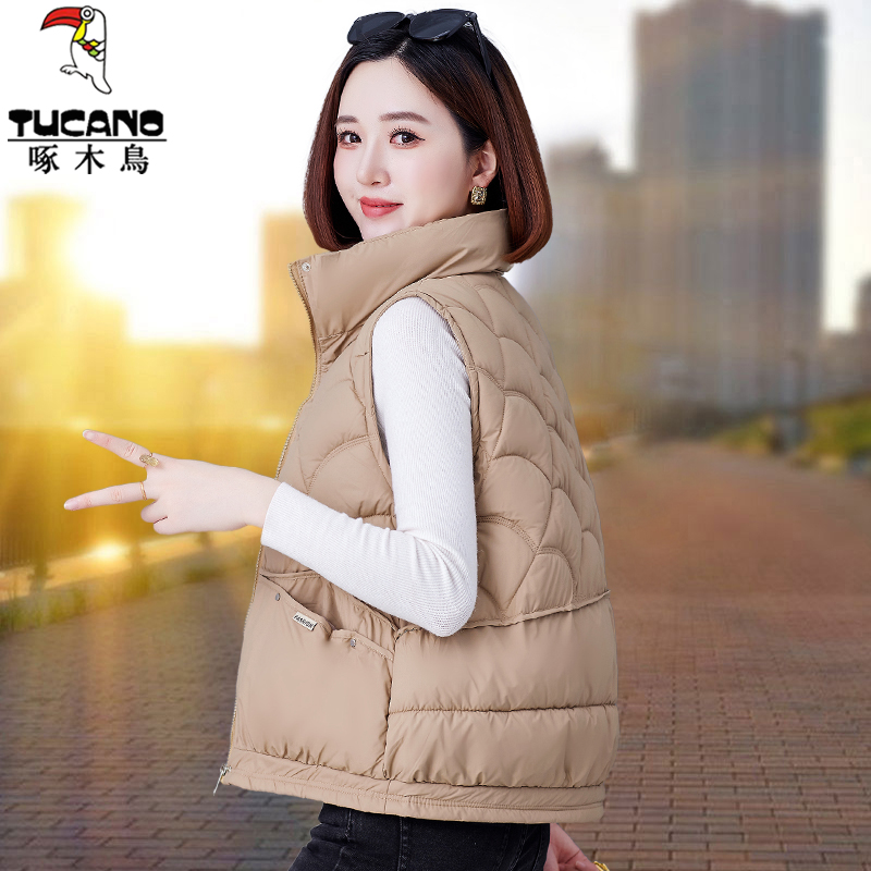 【品牌】啄木鸟加厚棉马甲女冬季2023新款时尚立领外穿马夹背心外套