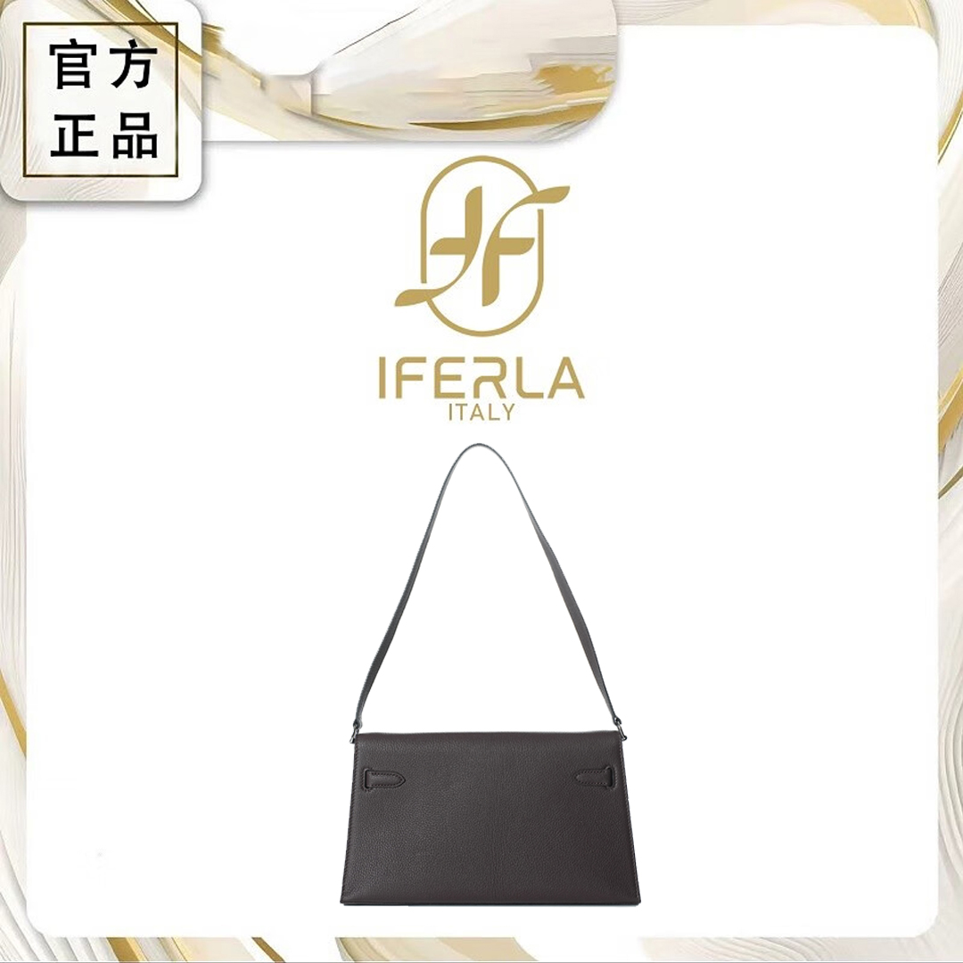 iFerla时尚休闲百搭黑色真皮牛皮单肩包轻奢女士简约斜挎包BV7331