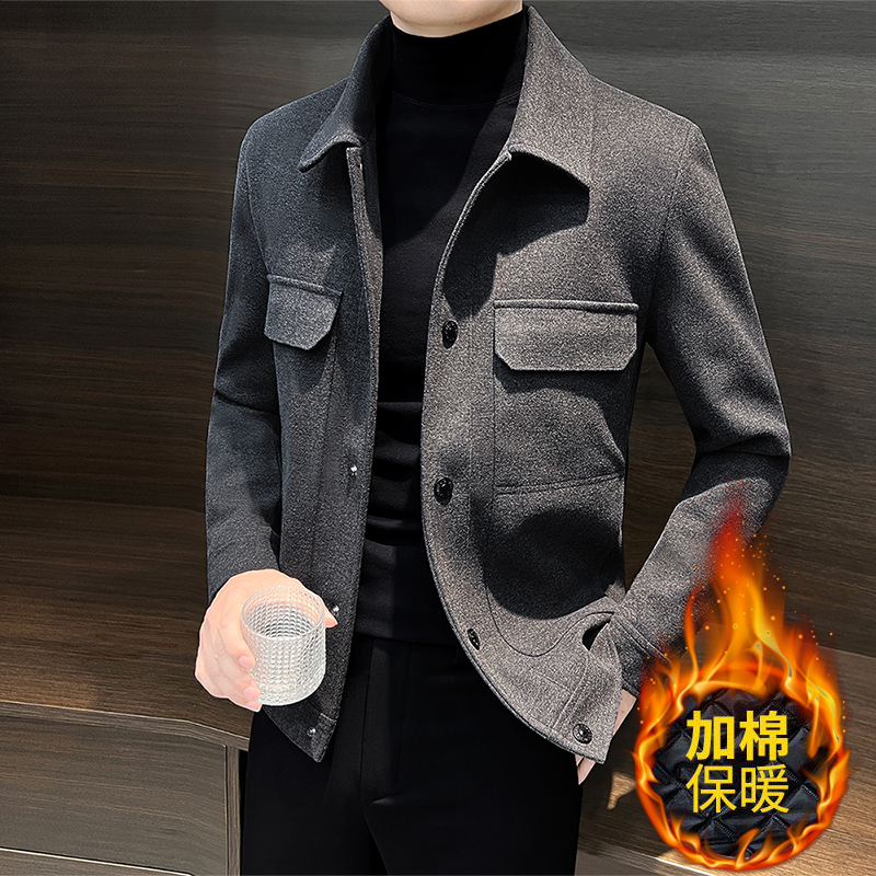 高端毛呢外套男士韩版短款男装大衣秋冬2024新款加厚男款呢子夹克