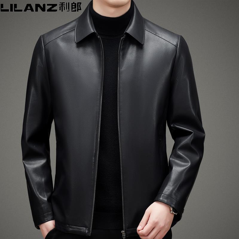 特价2023春季利郎皮皮衣男中青年男士时尚休闲翻领羽绒服夹克衫外