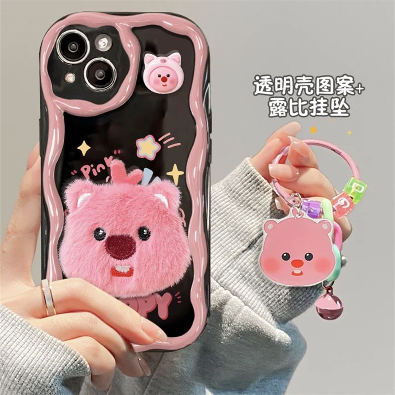 毛绒公仔小海狸苹果华为oppo小米vivo曲边纹全包防摔高颜值手机壳