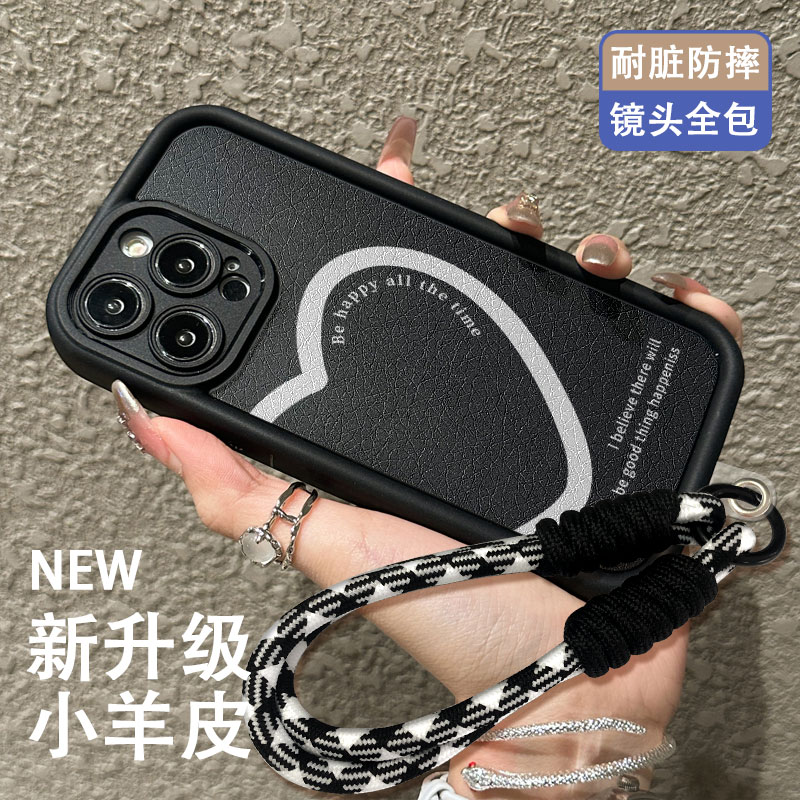 苹果15华为mate60相框精孔OPPO/vivo/小米14小羊皮卡通防摔手机壳