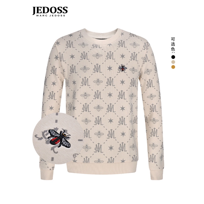 JEDOSS/爵迪斯男装满印老花蜜蜂加绒无帽时尚潮BS725套头休闲圆领