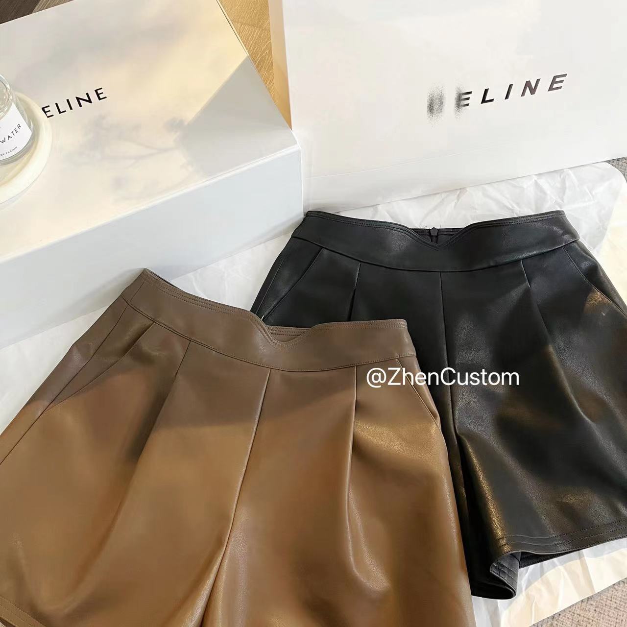 【晚风落叶】ELEVENWEARING PU皮短裤秋冬新款百搭宽松显瘦皮裤A字