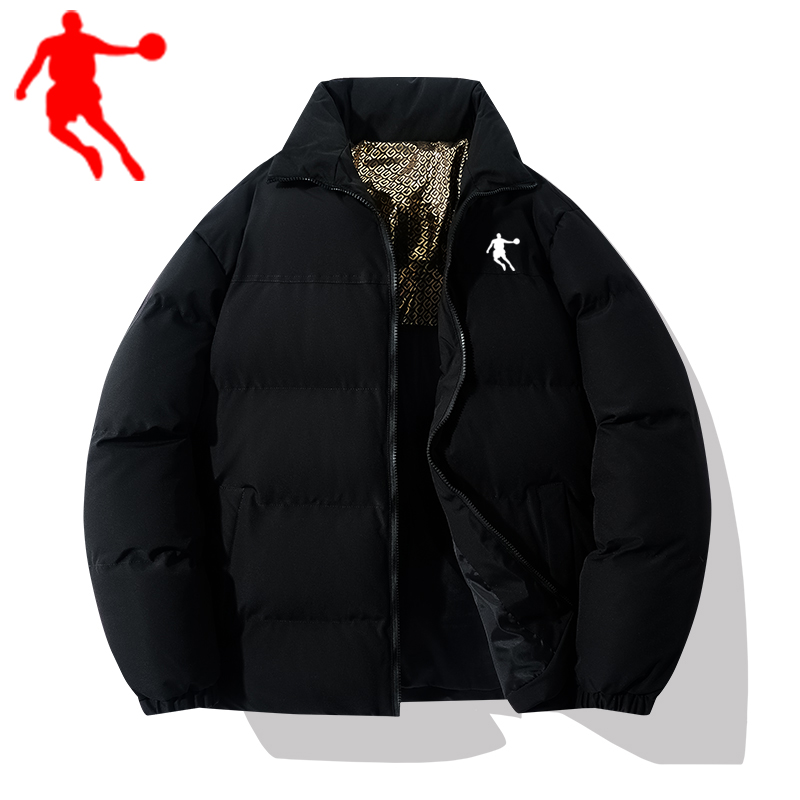 乔丹黑金棉服男女宽松休闲运动棉衣外套情侣款抗寒保暖立领面包服
