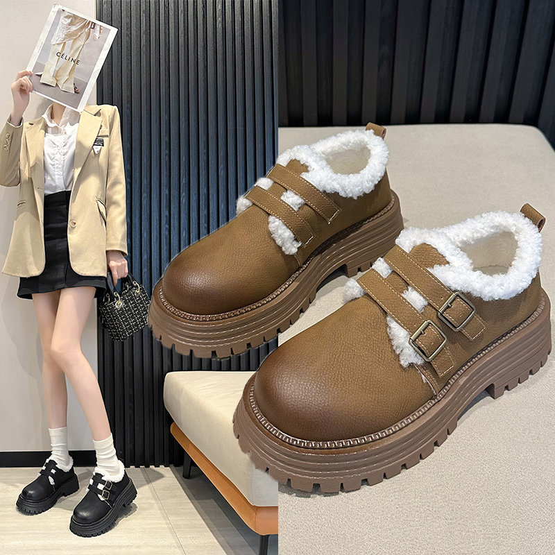 棉鞋女款冬季加绒勃肯鞋子2023新款一脚蹬毛毛鞋厚底雪地靴豆豆鞋