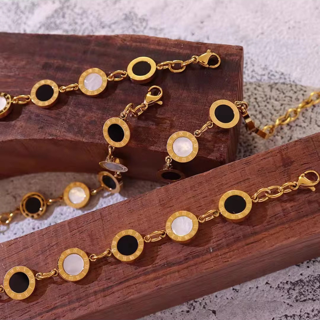 钛钢手链 【蒂曼拉】钛钢轻奢简约罗马黑白数字手链