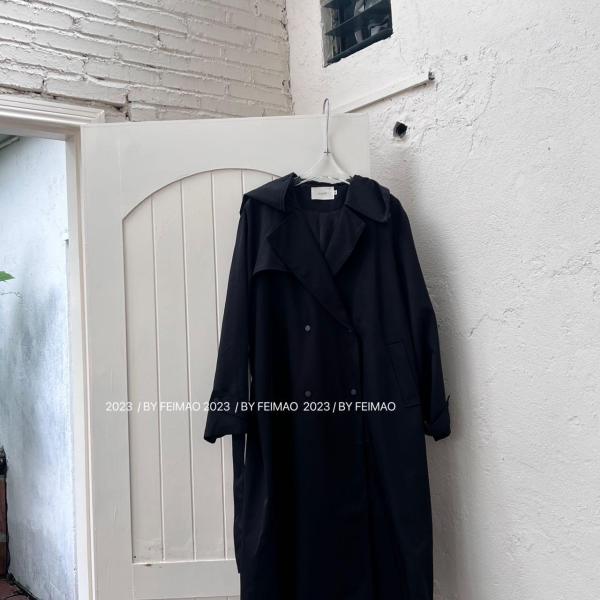 【秋季大上新 惊喜好价】1657连帽长款过膝风衣宽松气质高级感外套