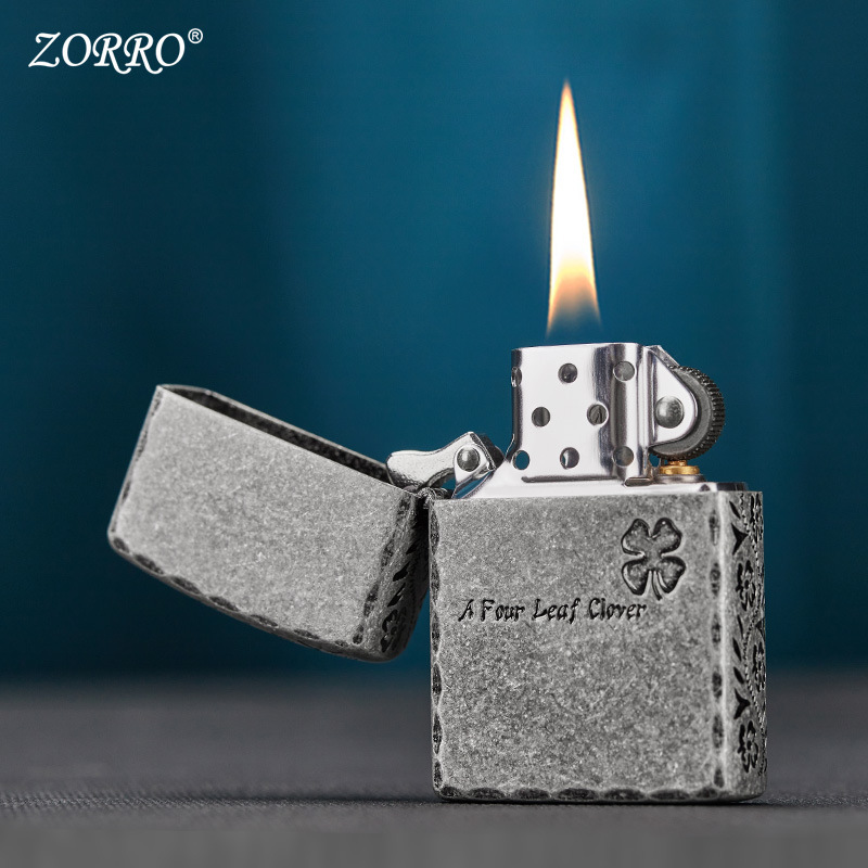 ZORRO佐罗花边四叶草防风煤油打火机黄铜伴手礼创意礼物收藏可盘