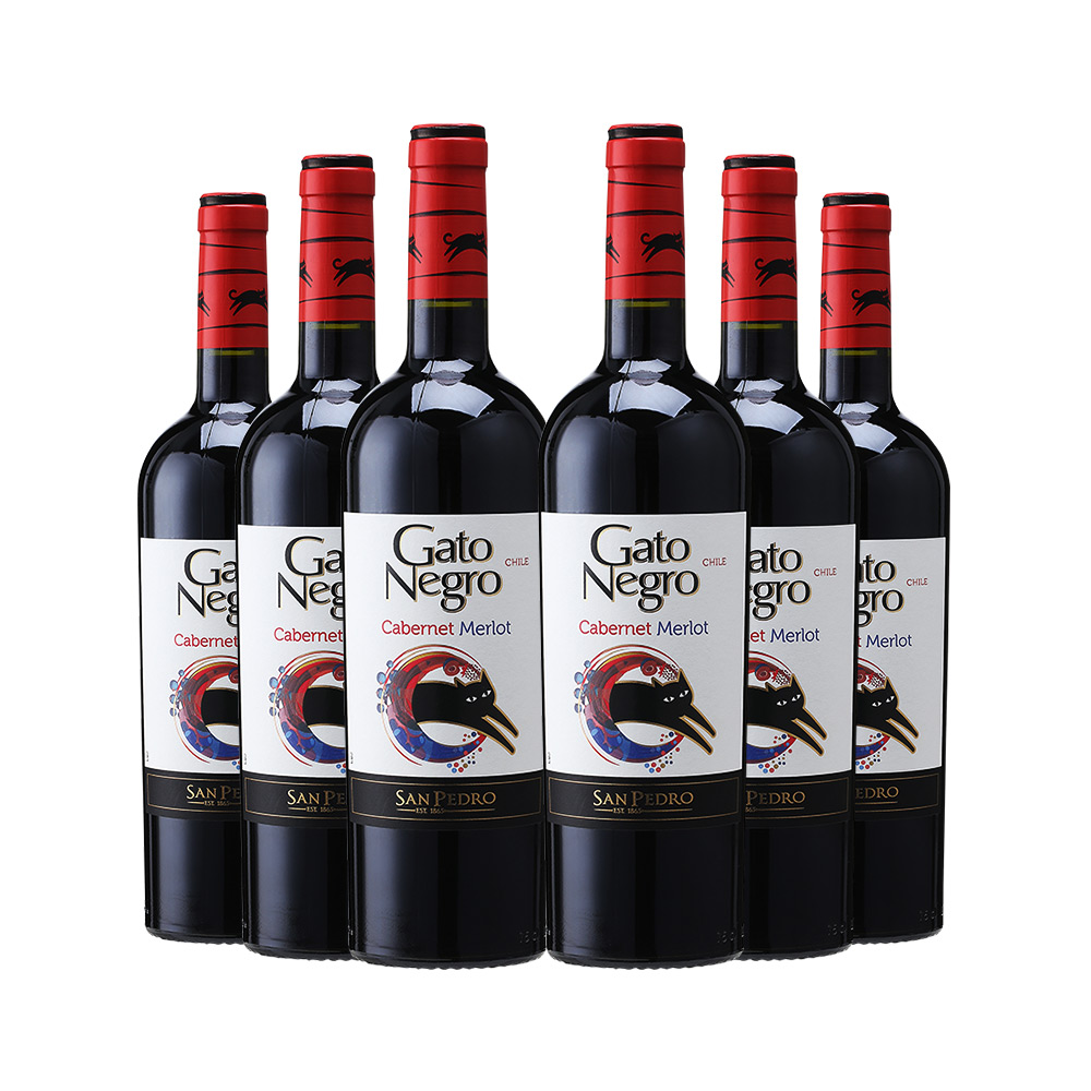 智利黑猫红酒 进口中央山谷产区赤霞珠美乐混酿750ml*6干红葡萄酒