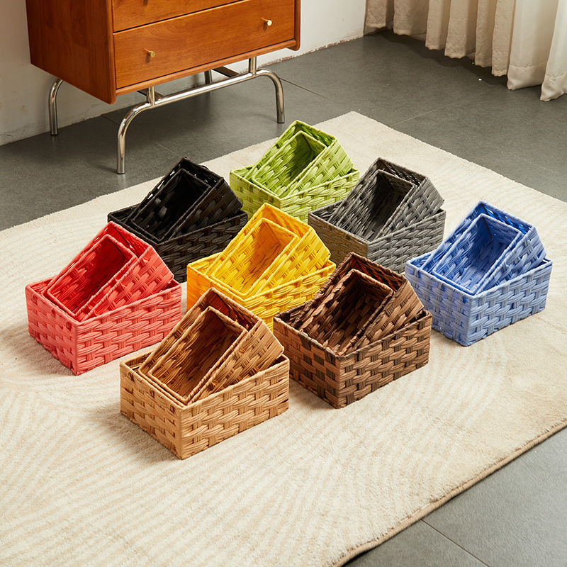 防水桌面收纳筐多功能杂物化妆品收纳皮筐零食玩具茶几收纳整理箱