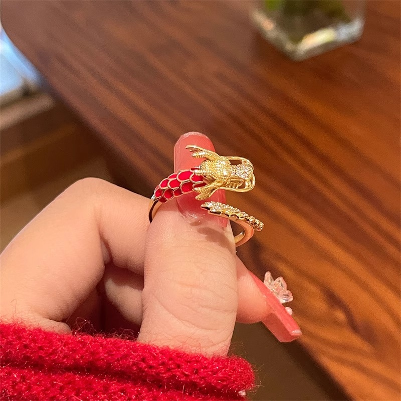 铜合金戒指 本命年生肖龙开口戒指女龙年小众轻奢高级感情侣指环.