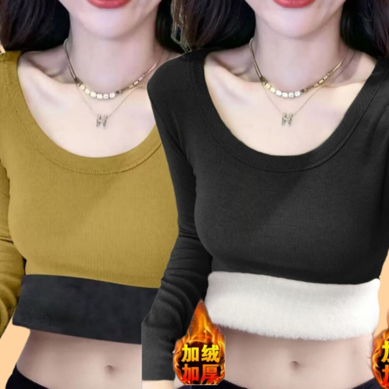 冬季新款保暖打底衫内衣女加绒加厚修身内搭圆领长袖T恤上衣BVFEE