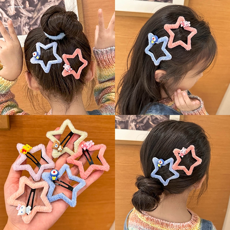 毛绒星星发夹简约ins气质甜妹刘海侧边小众发饰少女2023显白时尚